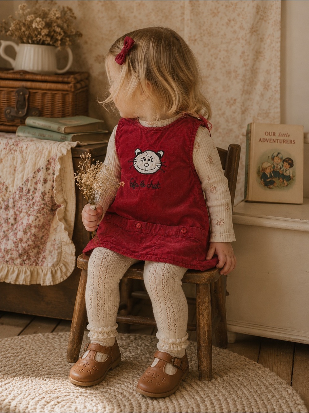 Vintage French Boutique Red Corduroy Dress